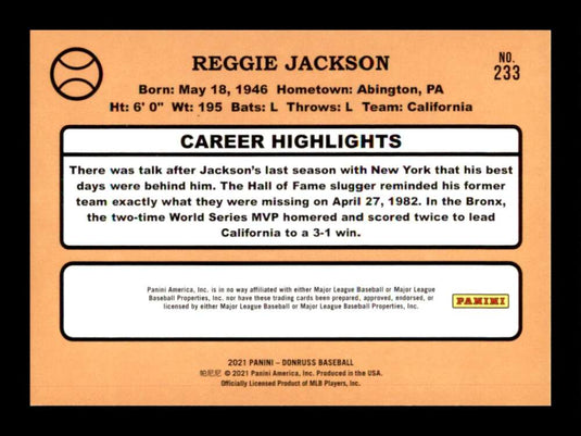 2021 Donruss Holo Red Reggie Jackson 