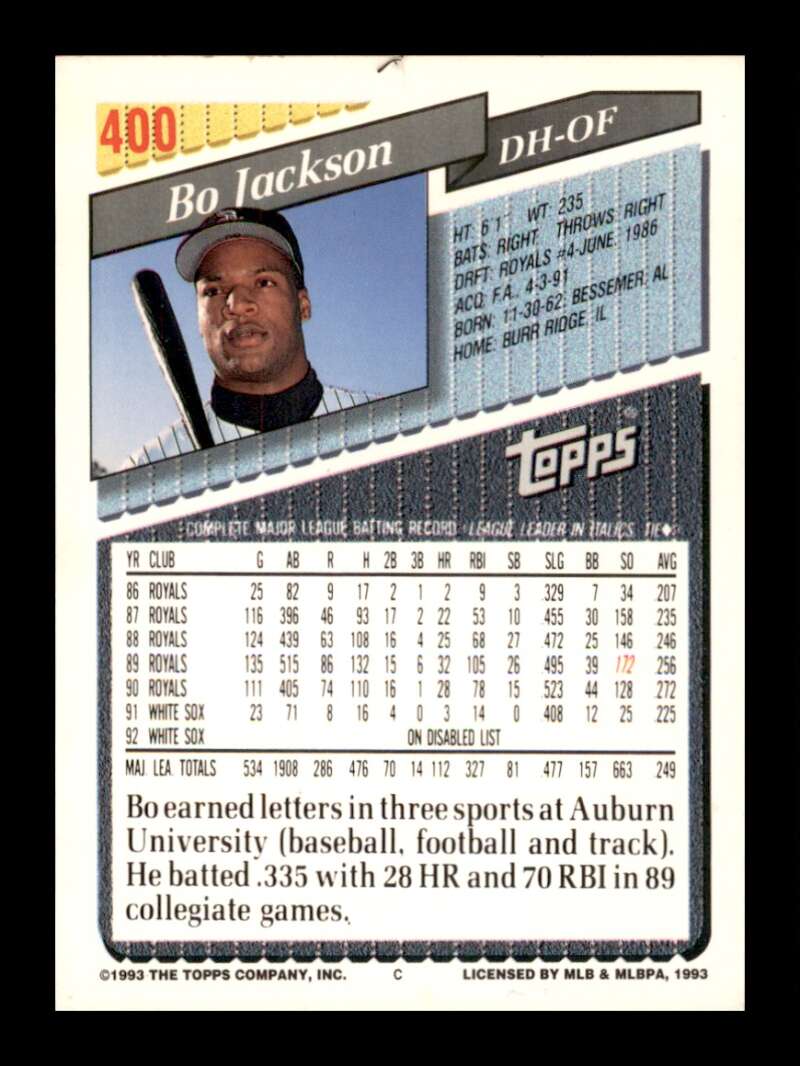 Load image into Gallery viewer, 1993 Topps Bo Jackson #400 Chicago White Sox Image 2
