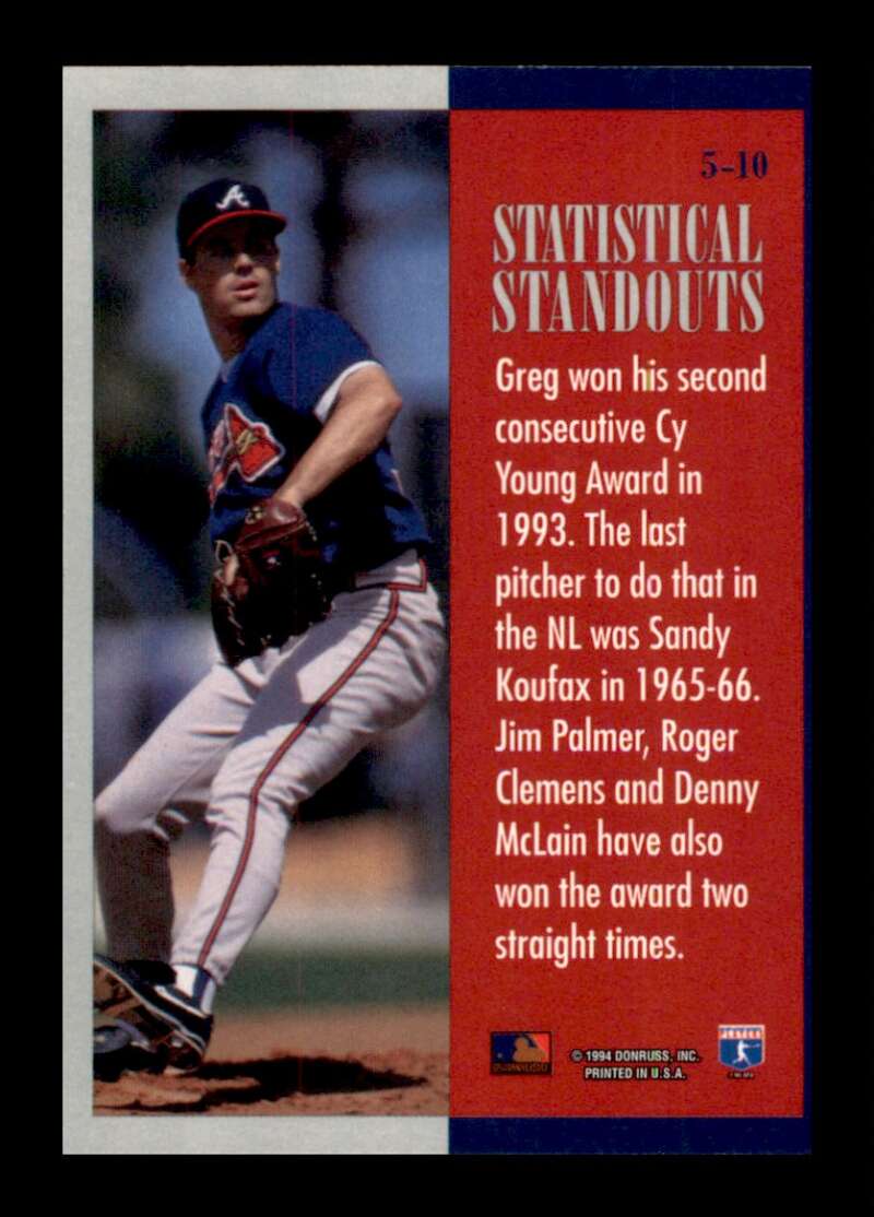 Load image into Gallery viewer, 1994 Donruss Statistical Standouts Greg Maddux #45056 Atlanta Braves Image 2
