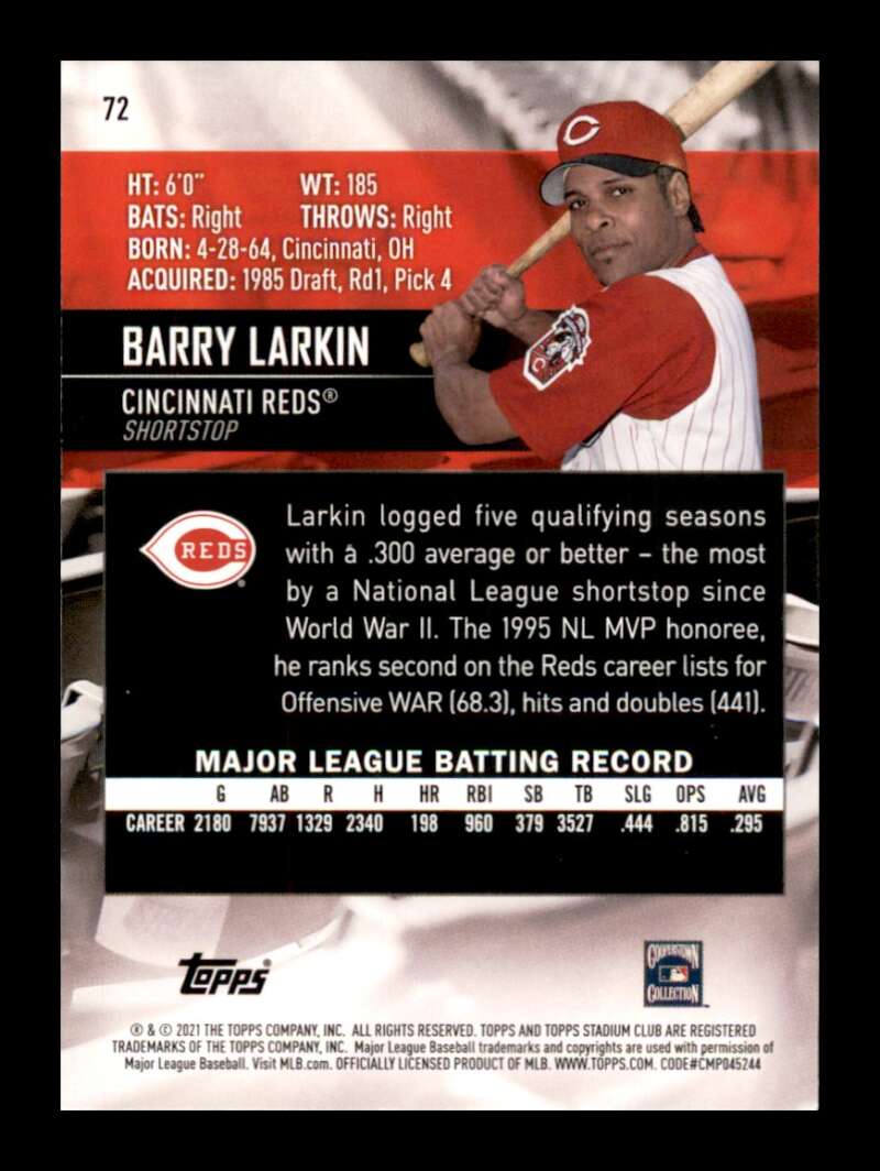 Load image into Gallery viewer, 2021 Topps Stadium Club Red Barry Larkin #72 Cincinnati Reds Image 2
