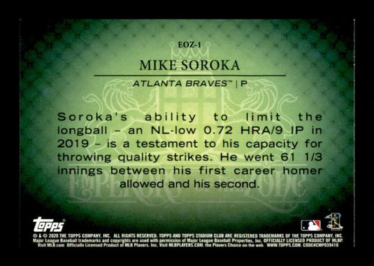 2020 Topps Stadium Club Emperors of the Zone Mike Soroka