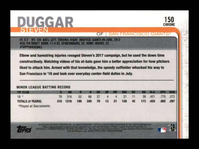 Load image into Gallery viewer, 2019 Topps Chrome Steven Duggar #150 Rookie RC San Francisco Giants Image 2
