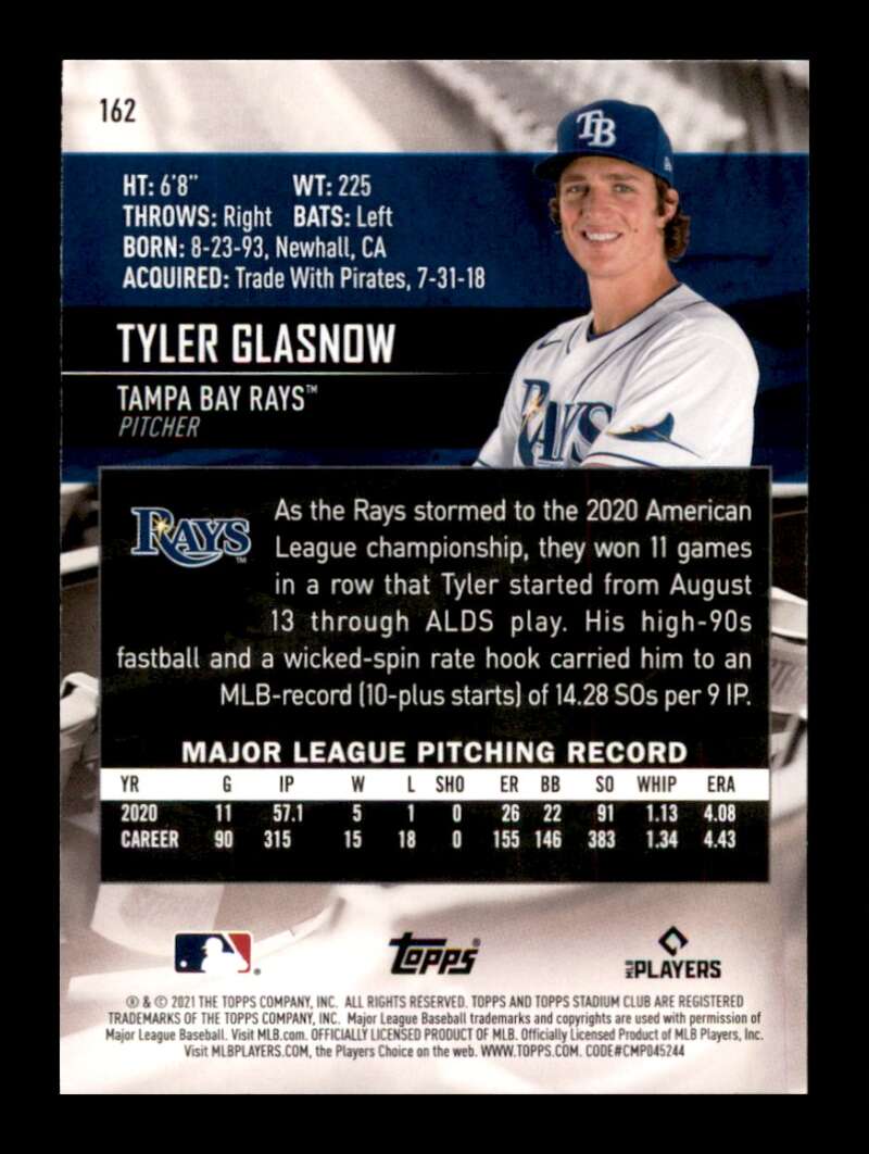 Load image into Gallery viewer, 2021 Topps Stadium Club Black Foil Tyler Glasnow #162 Tampa Bay Rays Image 2
