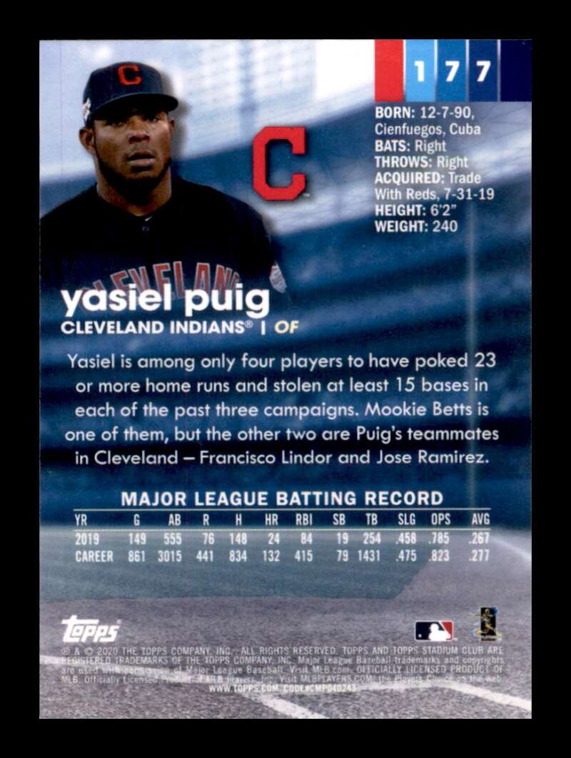 Load image into Gallery viewer, 2020 Topps Stadium Club Chrome Yasiel Puig #177 Cleveland Indians Image 2
