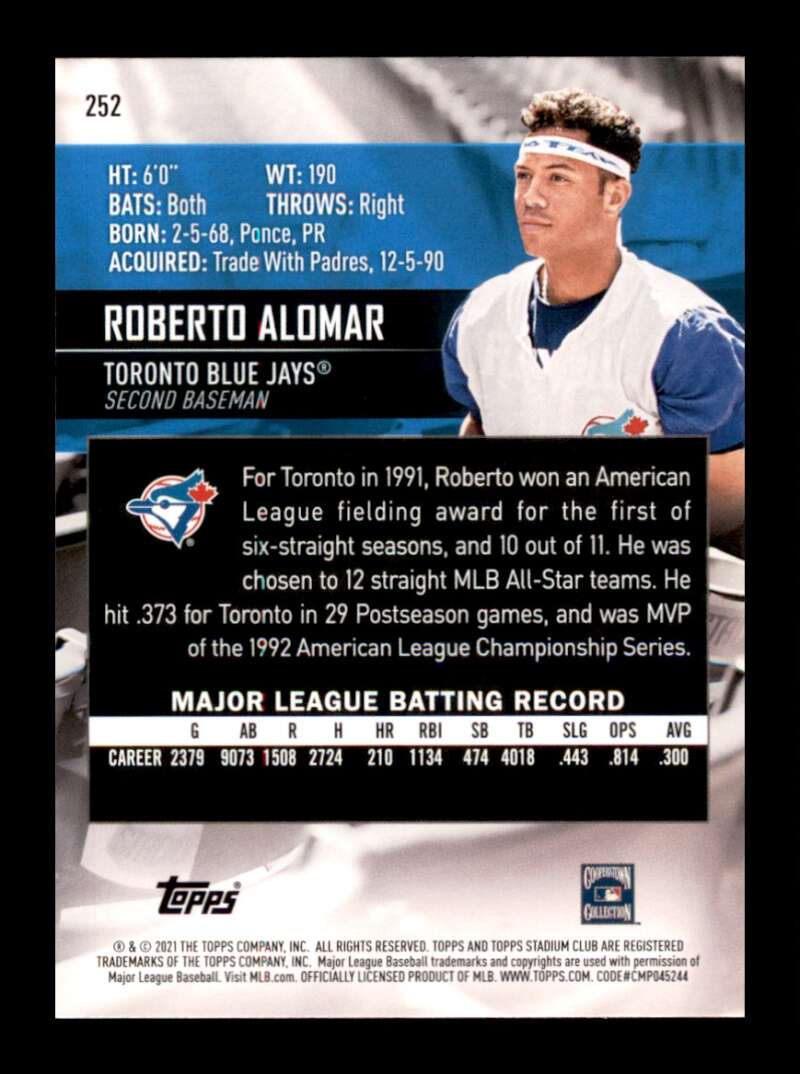 Load image into Gallery viewer, 2021 Topps Stadium Club Roberto Alomar #252 Toronto Blue Jays Image 2
