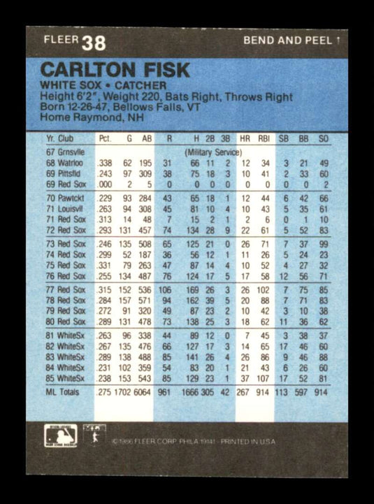 1986 Fleer Star Stickers Carlton Fisk 