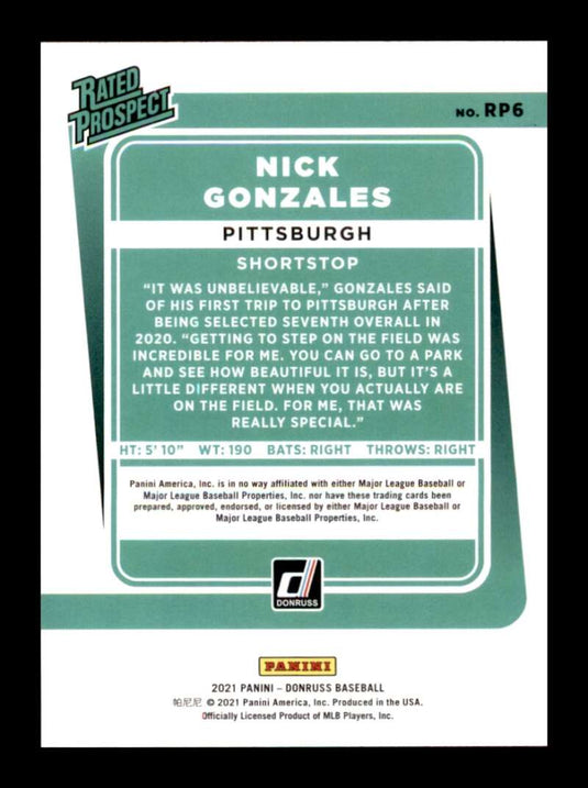 2021 Donruss Rated Prospects Rapture Nick Gonzales