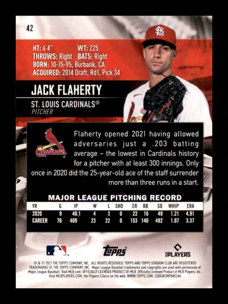 Load image into Gallery viewer, 2021 Topps Stadium Club Red Foil Jack Flaherty #42 St. Louis Cardinals Image 2
