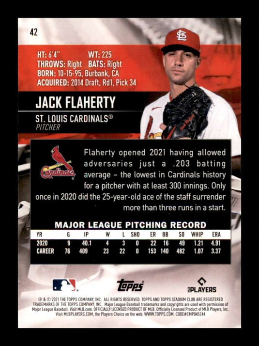 2021 Topps Stadium Club Red Foil Jack Flaherty 