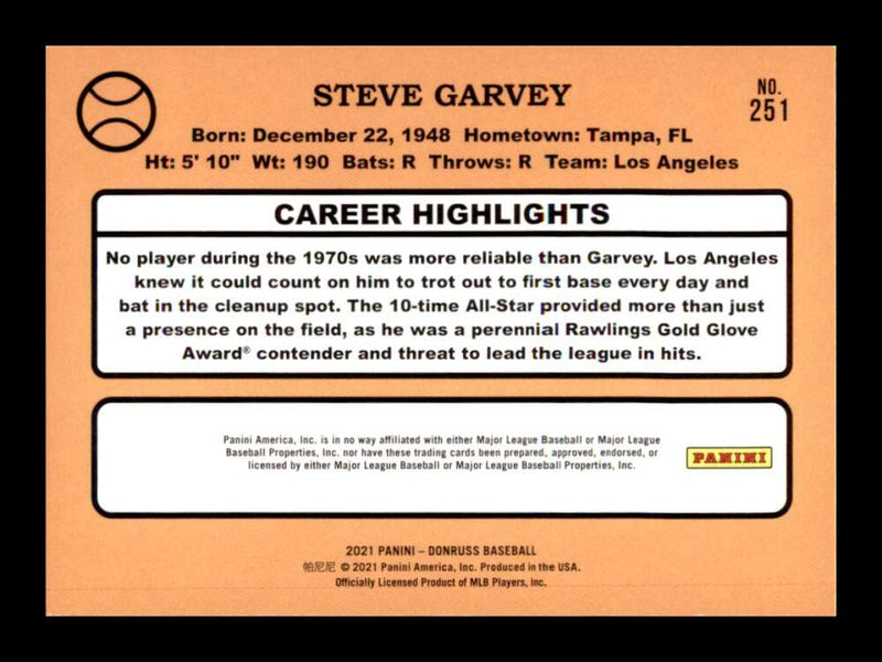 Load image into Gallery viewer, 2021 Donruss Holo Purple Steve Garvey #251 Los Angeles Dodgers Image 2
