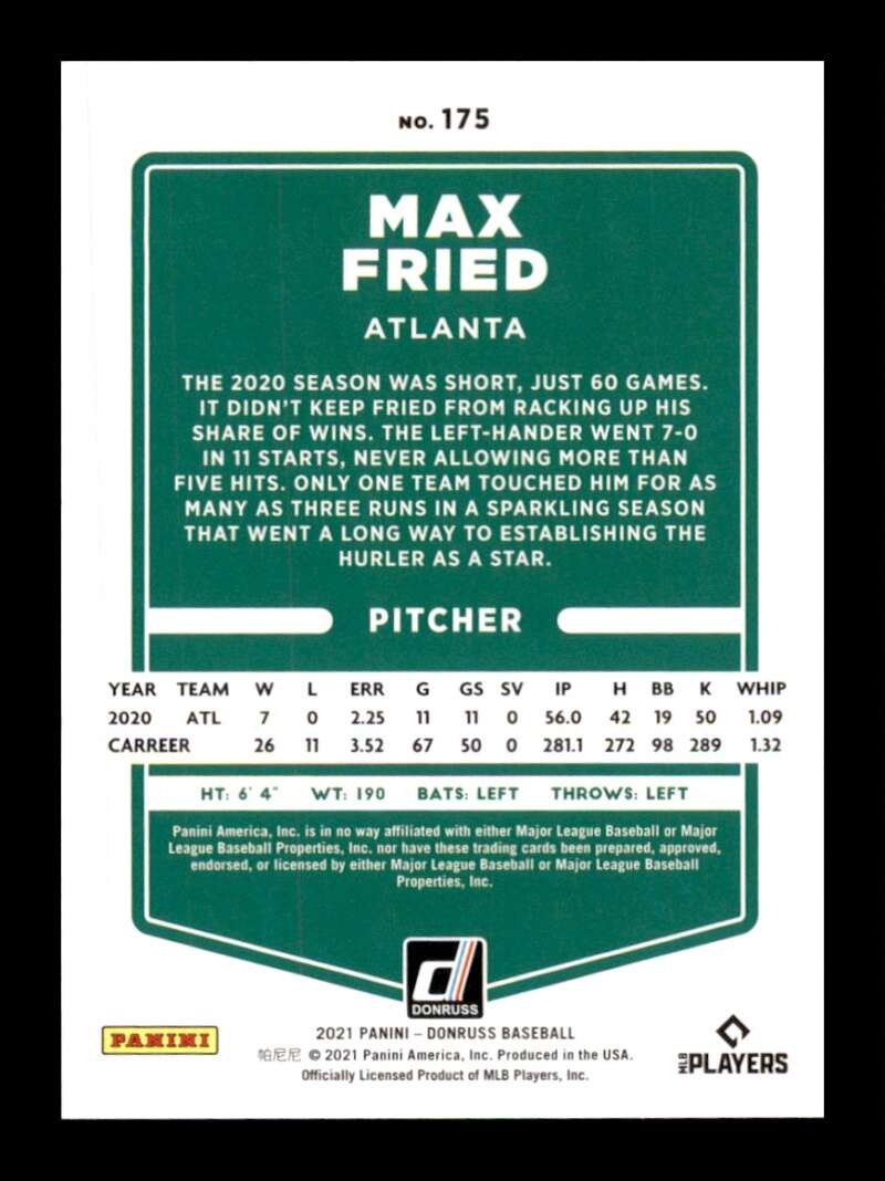 Load image into Gallery viewer, 2021 Donruss Holo Purple Max Fried #175 Atlanta Braves Image 2
