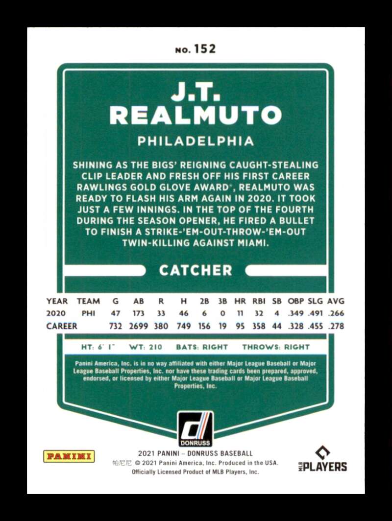 Load image into Gallery viewer, 2021 Donruss Holo Purple J.T. Realmuto #152 Philadelphia Phillies Image 2
