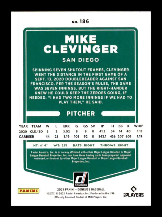 2021 Donruss Holo Purple Mike Clevinger