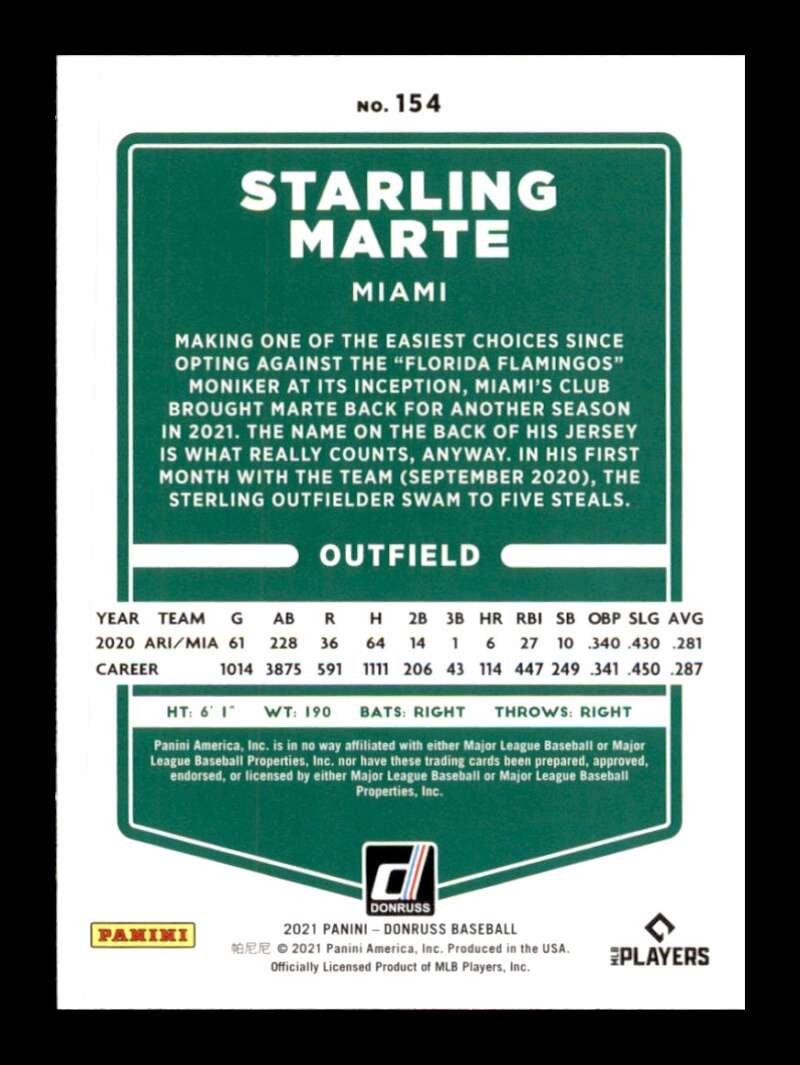 Load image into Gallery viewer, 2021 Donruss Holo Purple Starling Marte #154 Miami Marlins Image 2
