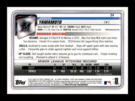 2020 Bowman Chrome Jordan Yamamoto 