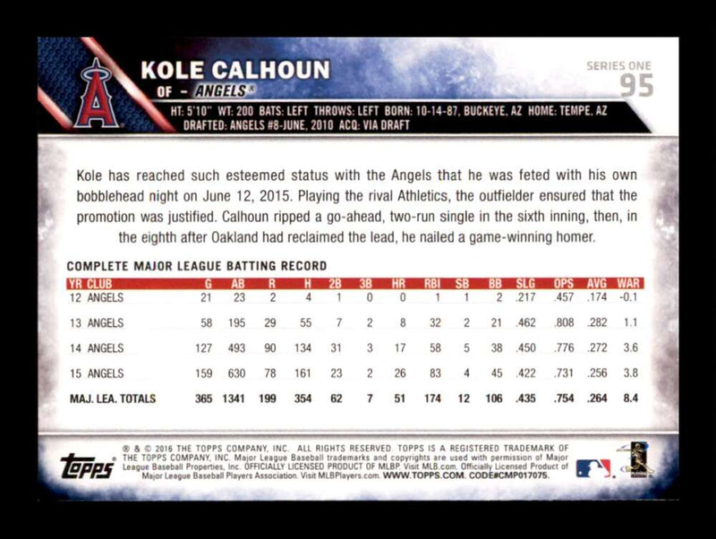 Load image into Gallery viewer, 2016 Topps Future Stars Kole Calhoun #95 Los Angeles Angels Image 2
