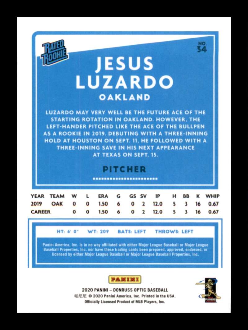 Load image into Gallery viewer, 2020 Donruss Optic Jesus Luzardo #34 Rookie RC Oakland Athletics Image 2
