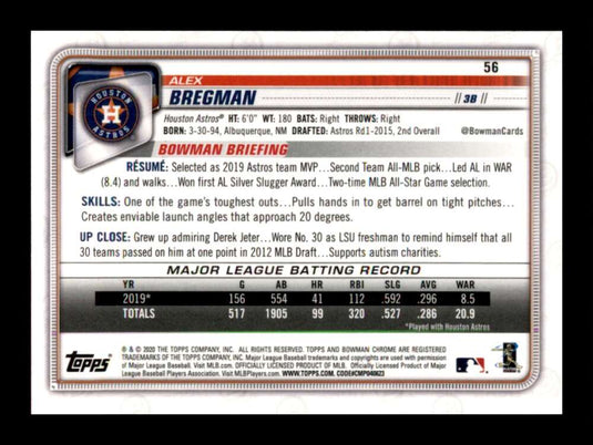 2020 Bowman Chrome Alex Bregman 