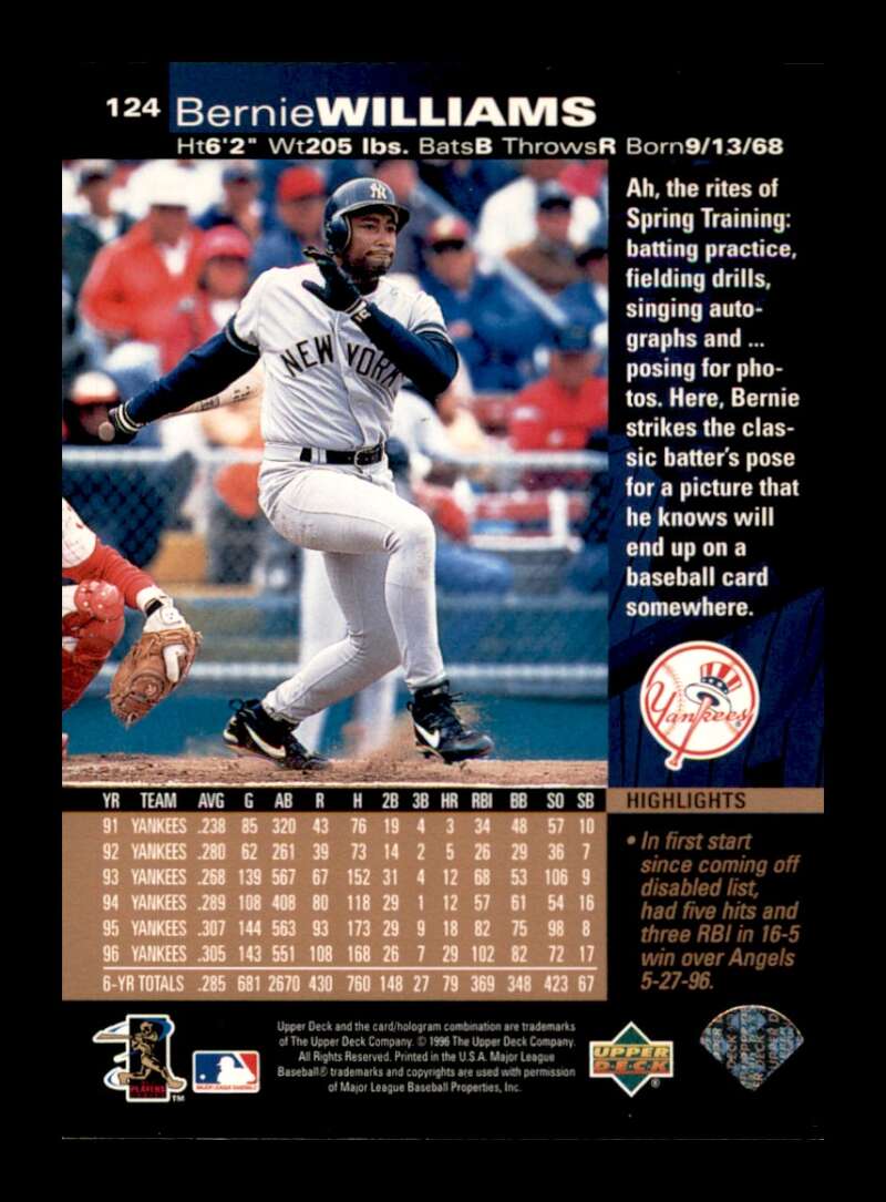 Load image into Gallery viewer, 1997 Upper Deck Bernie Williams #124 New York Yankees Image 2
