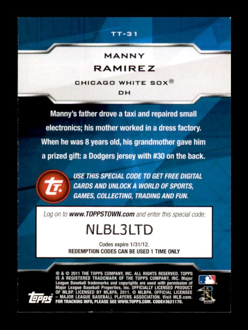 Load image into Gallery viewer, 2011 Topps Town Manny Ramirez #TT-31 Chicago White Sox Image 2
