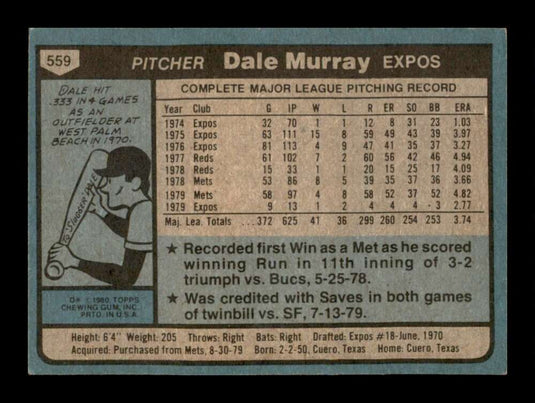 1980 Topps Dale Murray 