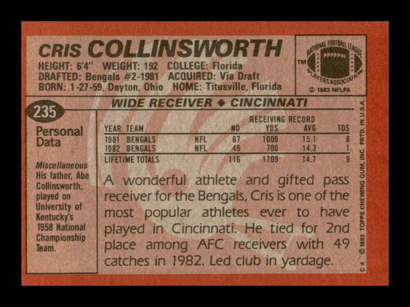 Load image into Gallery viewer, 1983 Topps Cris Collinsworth #235 Set Break Cincinnati Bengals Image 2
