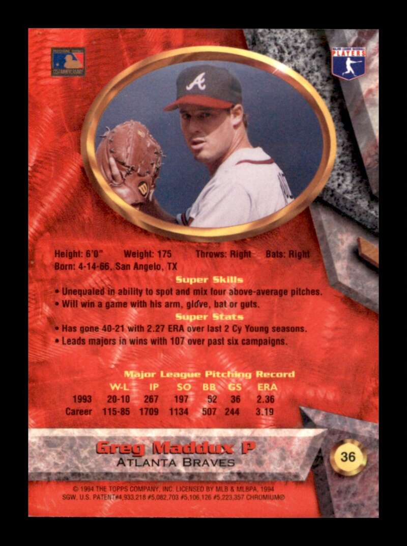 Load image into Gallery viewer, 1994 Bowman&#39;s Best Greg Maddux #36 Atlanta Braves Image 2
