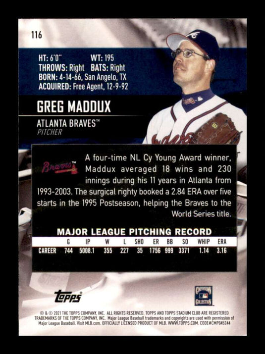 2021 Topps Stadium Club Red Foil Greg Maddux 