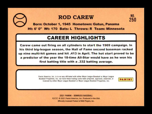 2021 Donruss Holo Red Rod Carew