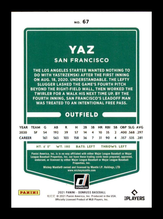 2021 Donruss Holo Purple Nickname Yaz Mike Yastrzemski