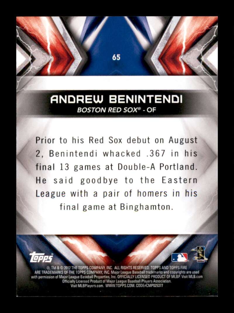 Load image into Gallery viewer, 2017 Topps Fire Andrew Benintendi #65 Rookie RC Boston Red Sox Image 2
