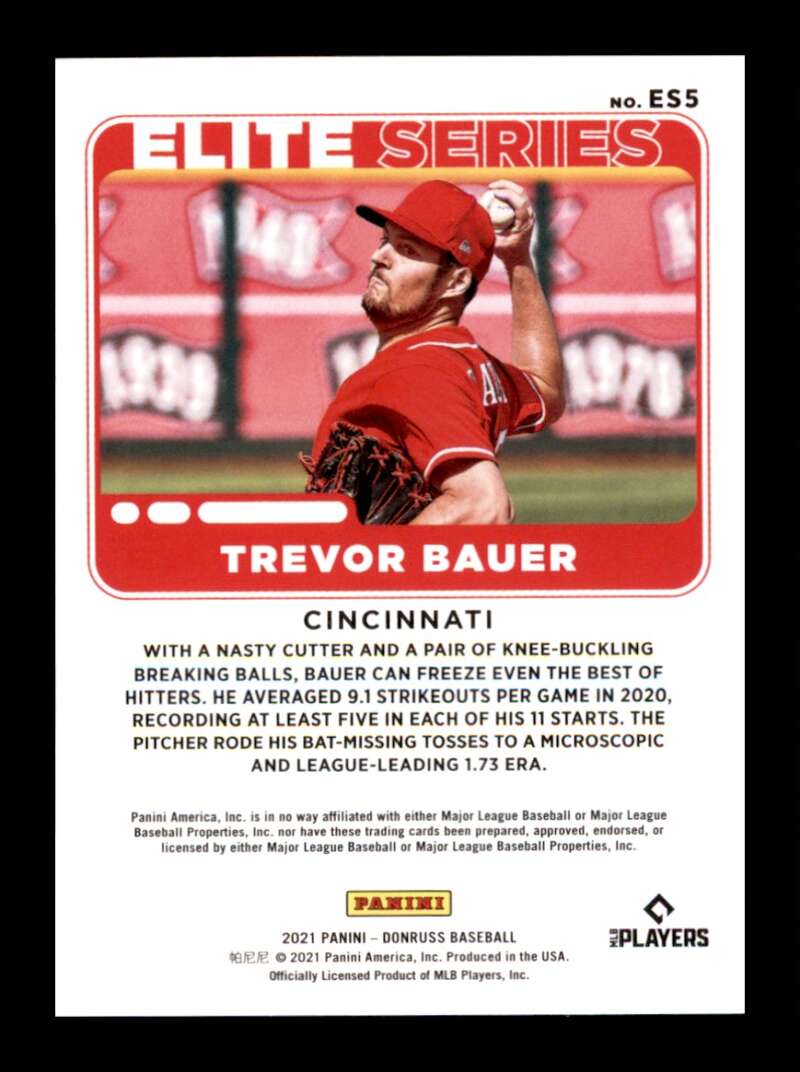 Load image into Gallery viewer, 2021 Donruss Elite Series Vector Trevor Bauer #ES5 Cincinnati Reds Image 2
