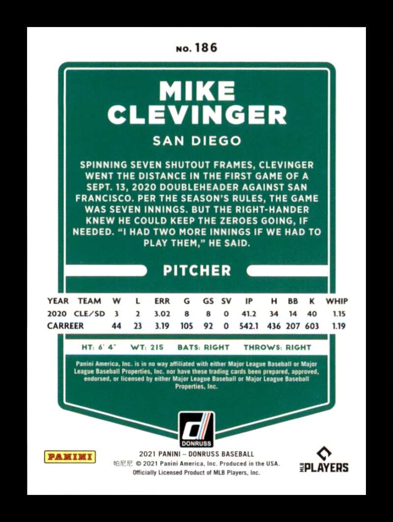 Load image into Gallery viewer, 2021 Donruss Red Mike Clevinger #186 /2021 San Diego Padres Image 2
