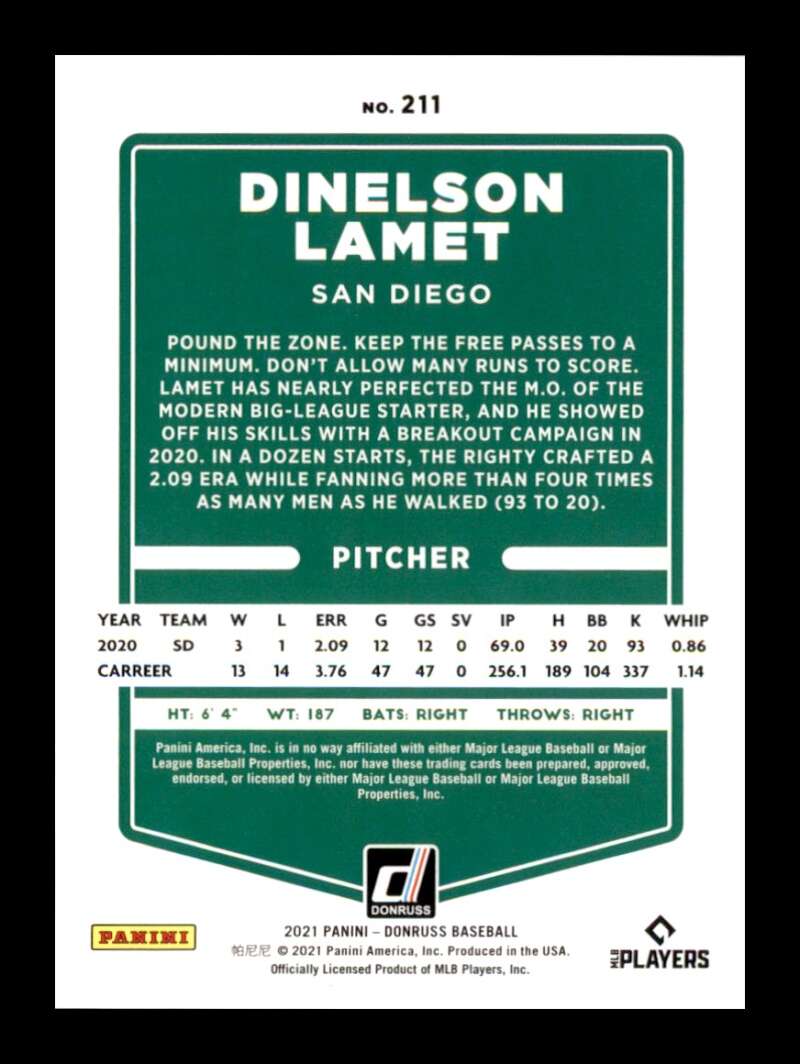 Load image into Gallery viewer, 2021 Donruss Red Dinelson Lamet #211 /2021 San Diego Padres Image 2
