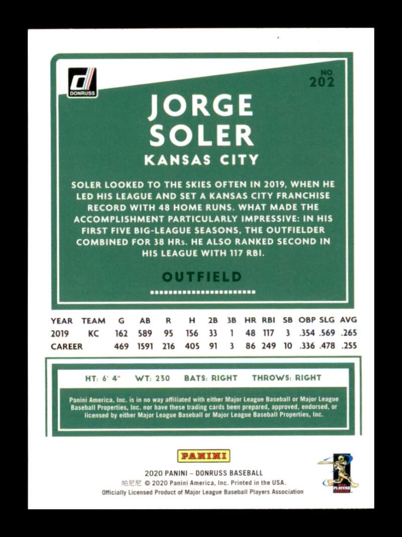 Load image into Gallery viewer, 2020 Donruss Holo Red Jorge Soler #202 Kansas City Royals Image 2
