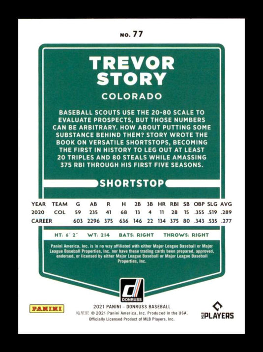 2021 Donruss Holo Purple Trevor Story 