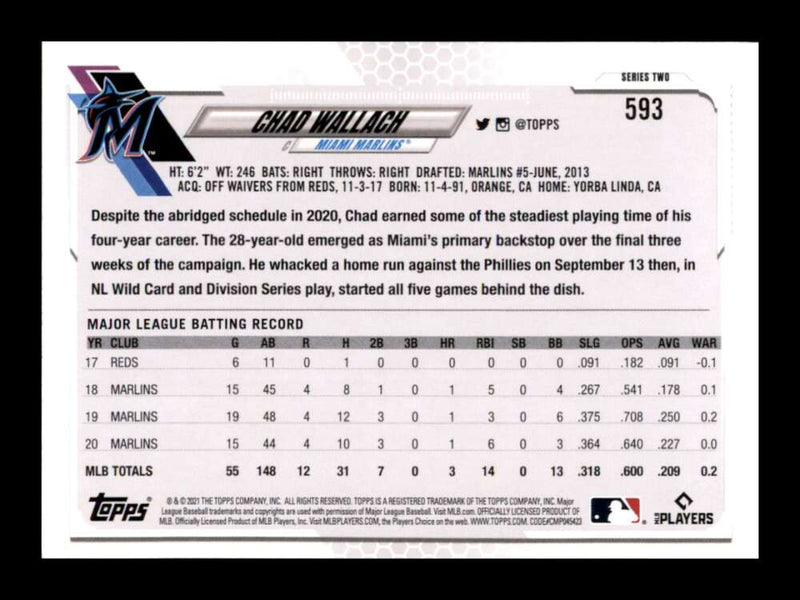 Load image into Gallery viewer, 2021 Topps Series 2 Rainbow Foil Chad Wallach #593 Miami Marlins Image 2
