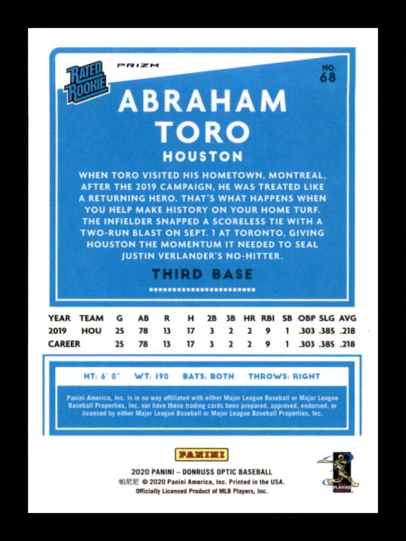 Load image into Gallery viewer, 2020 Donruss Optic Carolina Blue &amp; White Prizm Abraham Toro #68 Rookie RC Image 2
