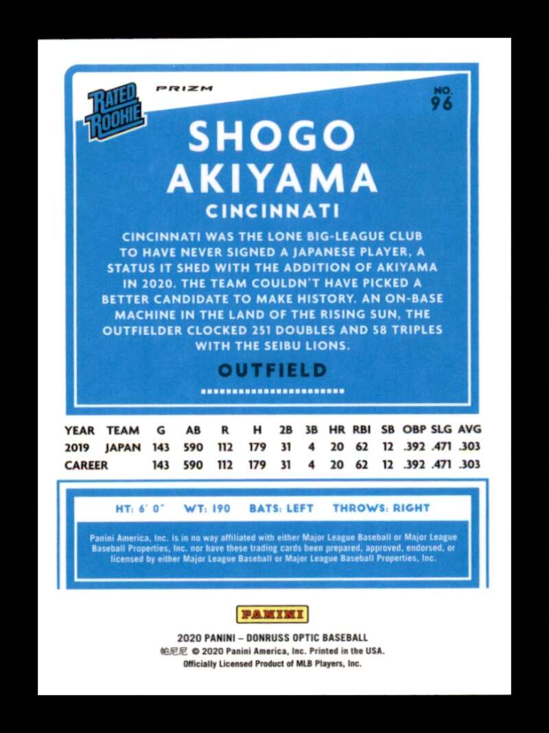 Load image into Gallery viewer, 2020 Donruss Optic Carolina Blue &amp; White Prizm Shogo Akiyama #96 Rookie RC Image 2
