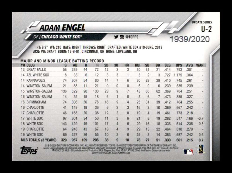 Load image into Gallery viewer, 2020 Topps Update Gold Adam Engel #U-2 /2020 Chicago White Sox Image 2
