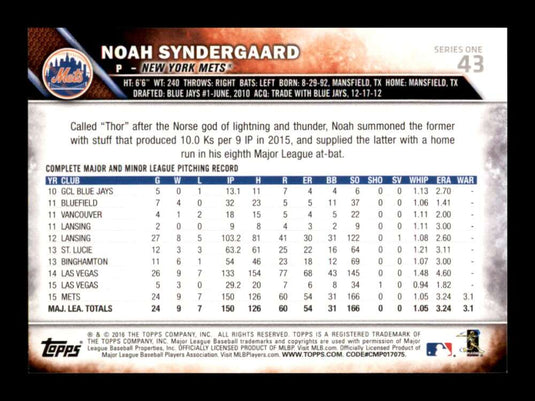 2016 Topps Future Stars Noah Syndergaard