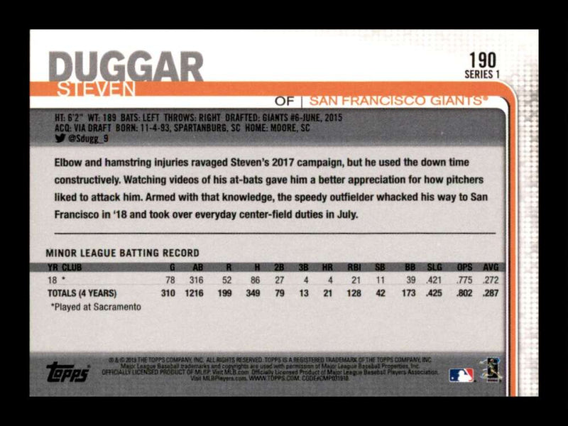 Load image into Gallery viewer, 2019 Topps 150 Years Steven Duggar #190 Rookie RC San Francisco Giants Image 2
