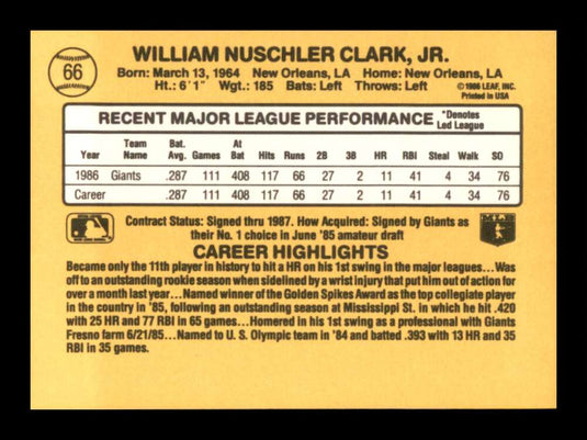 1987 Donruss Will Clark