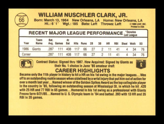 1987 Donruss Will Clark