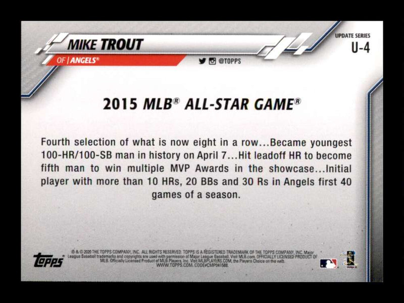 Load image into Gallery viewer, 2020 Topps Update Mike Trout #U-4 Los Angeles Angels Image 2
