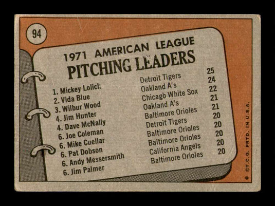 1972 Topps Mickey Lolich Vida Blue