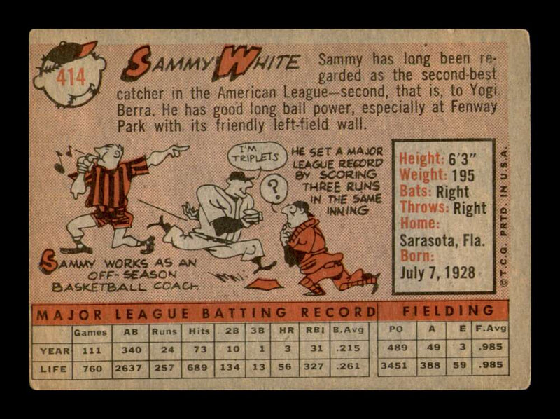 Load image into Gallery viewer, 1958 Topps Sammy White #414 Set Break Boston Red Sox Image 2
