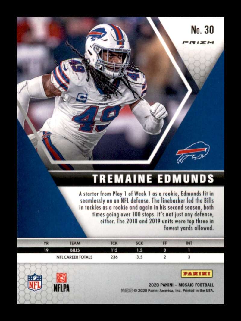 Load image into Gallery viewer, 2020 Panini Mosaic Pink Camo Prizm Tremaine Edmunds #30 Buffalo Bills Image 2
