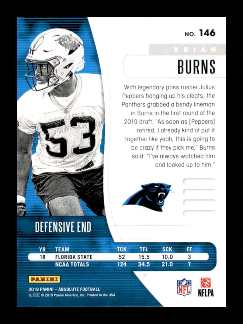 Load image into Gallery viewer, 2019 Panini Absolute Brian Burns #146 Rookie RC Carolina Panthers Image 2
