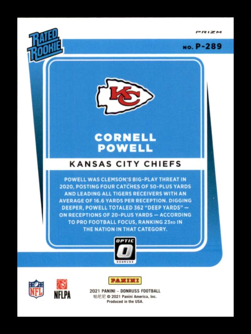 Load image into Gallery viewer, 2021 Donruss Optic Red Green Prizm Cornell Powell #P-289 Rookie RC Chiefs  Image 2
